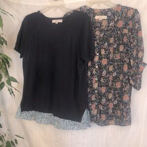 LOFT Size LP lot 2 blouses-navy sweater w/ floral hanging shirt & floral blouse
